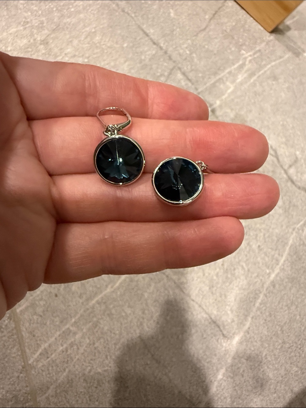 Touchstone Crystal Silver Drop Earrings with Deep Blue Crystal